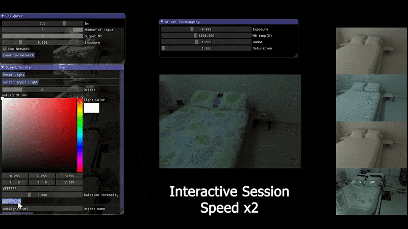 The GUI allows a user to add (and adjust) a lighting source to a real-world scene that has been reconstructed from a sparse number of photos, and to navigate freely through it as though it were a CGI-style mesh-based scenario.