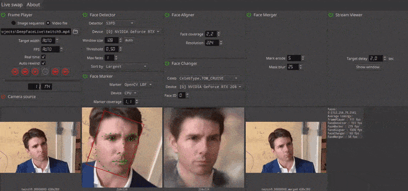 In a video of the DeepFaceLive interface released by developer Ivan Perov in April, we see downloaded footage of impersonator Miles Fisher being transformed into Tom Cruise in real time. Source: https://martinanderson.substack.com/p/real-time-deepfake-streaming-is-apparently