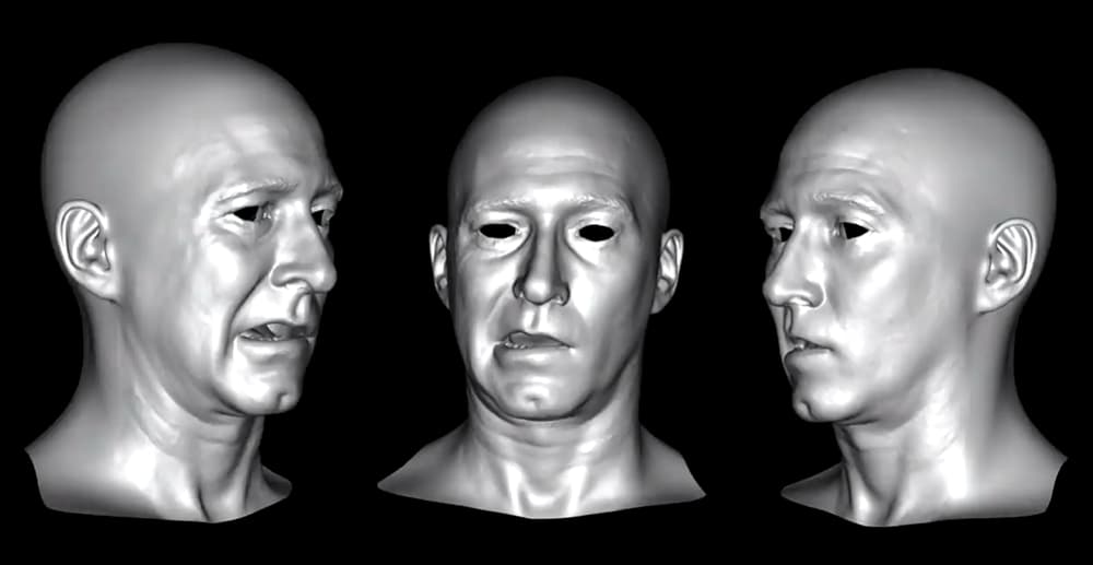 Das Video zeigt, was VFX-Künstler nach einer typischen modernen Gesichtserfassungssitzung erhalten. Augen, Haare, Gesichtsbehaarung und Mundinnenräume müssen alle von separaten Teams in der Produktionspipeline bearbeitet werden.