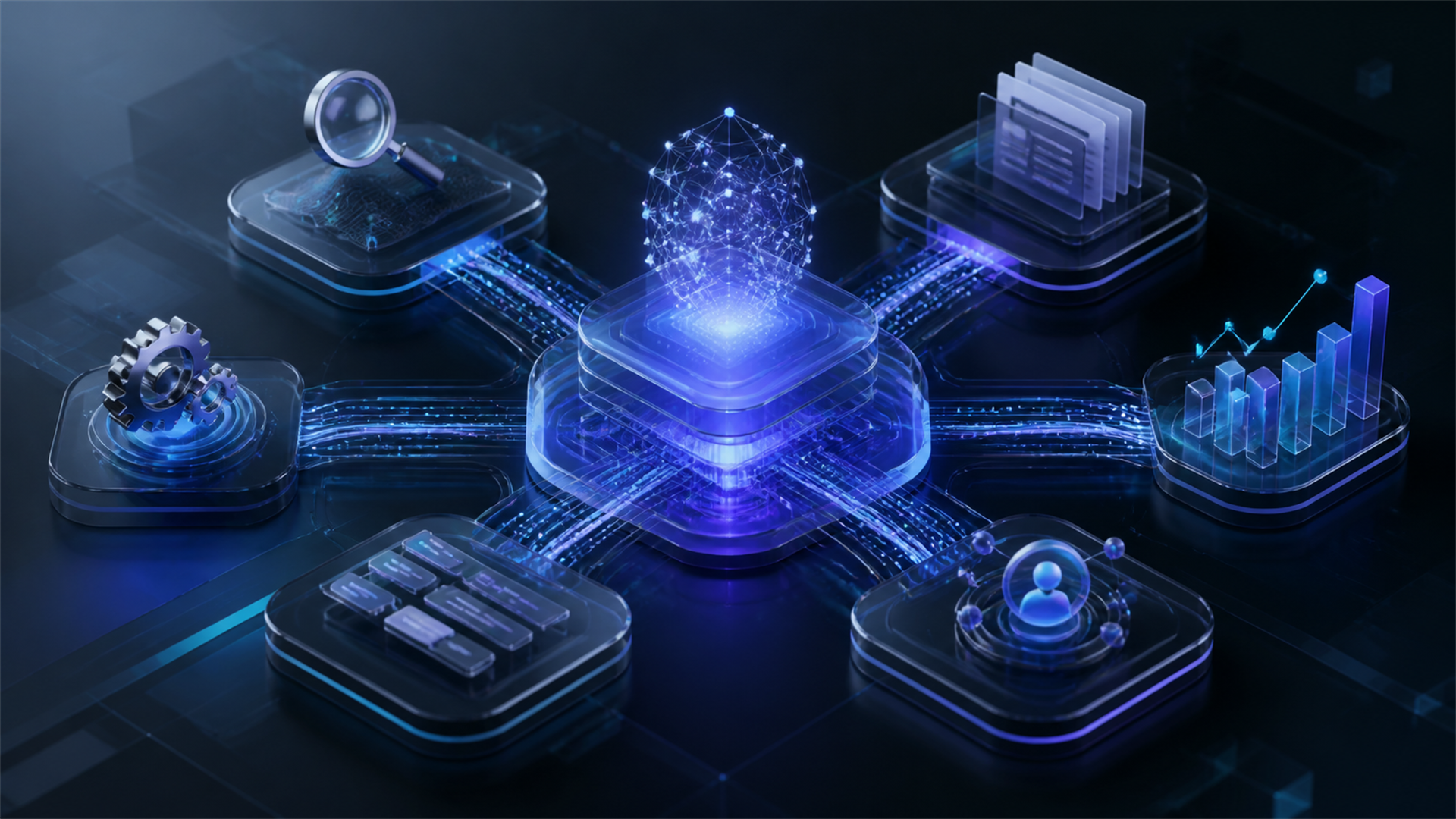 AI platform connecting business research, documents, analytics, CRM, and automation workflows