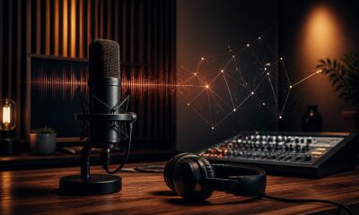 Machine learning podcast studio with AI audio visualization