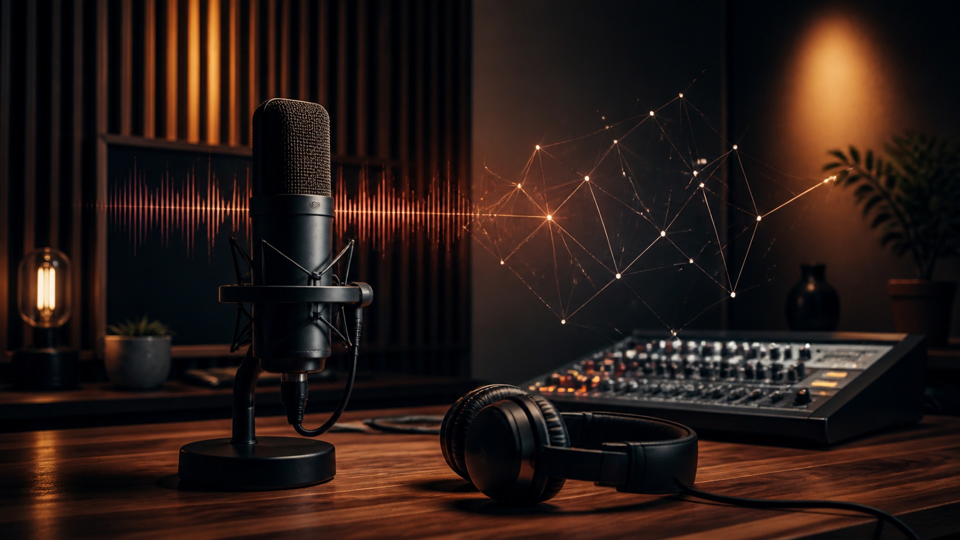 Machine learning podcast studio with AI audio visualization