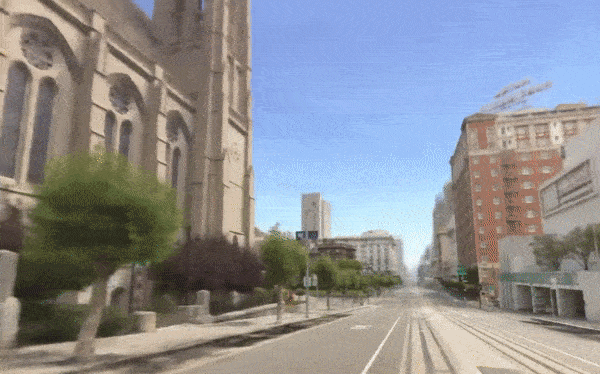 Block-NeRF navigates San Francisco's Grace Cathedral. See embedded video at end of article, and also source link for high-resolution full-length supplementary videos. Source: https://waymo.com/research/block-nerf/