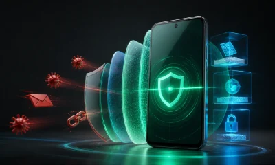 Layered mobile security protecting a smartphone from malware and scams
