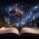 Open book branching into AI-generated story worlds