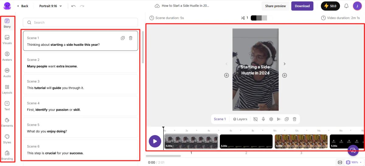 Pictory'nin video düzenleyicisi.