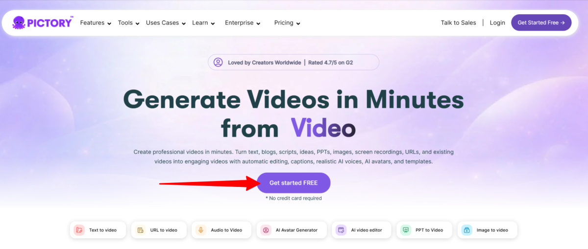 Pictory'ye kayıt oluyorum.