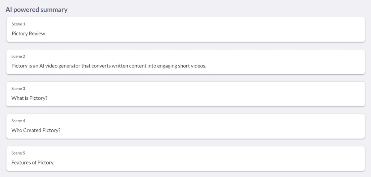 An article broken down into scenes on Pictory.