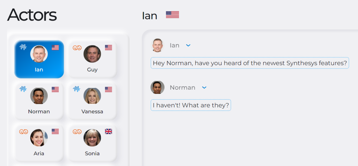 De Multi-Voice-functionaliteit gebruiken en twee AI-stemacteurs met elkaar laten praten via Synthesys.