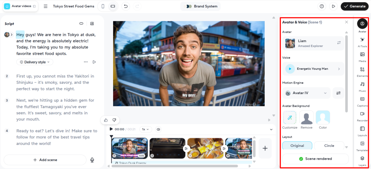 Editing a video with the tools available in HeyGen's AI studio.