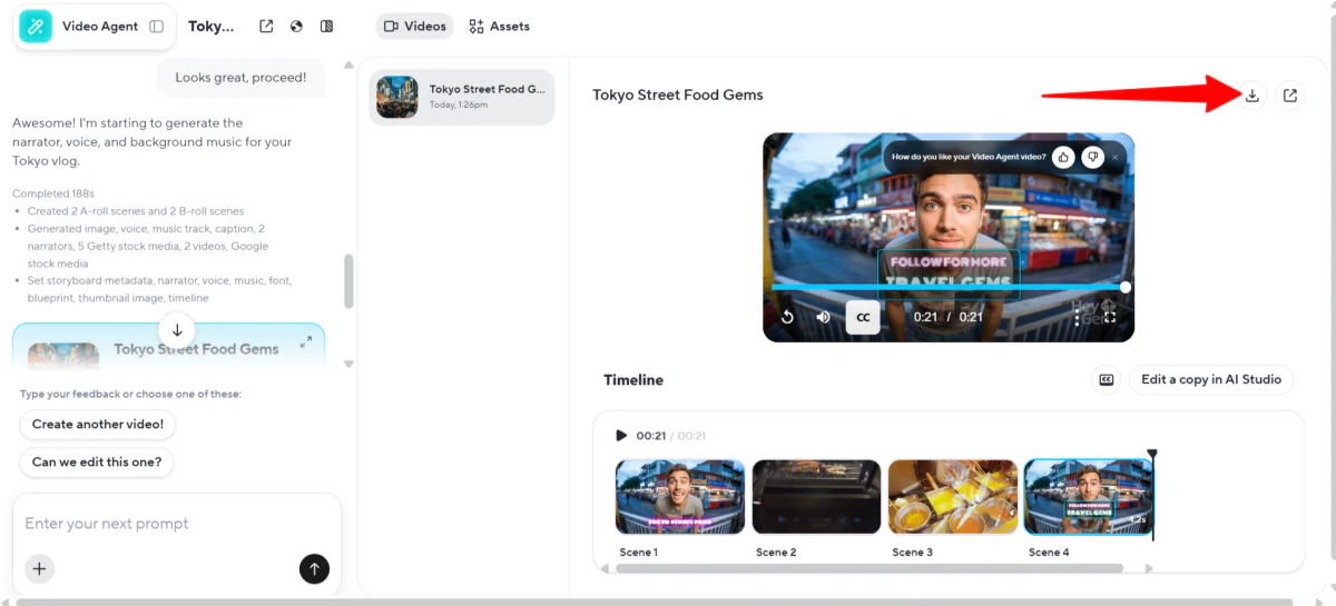 Viewing and downloading a video generated with HeyGen.