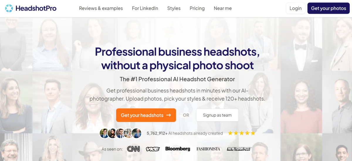 HeadshotPro нүүр хуудас.