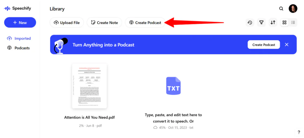 Creazione di un podcast in Speechify.