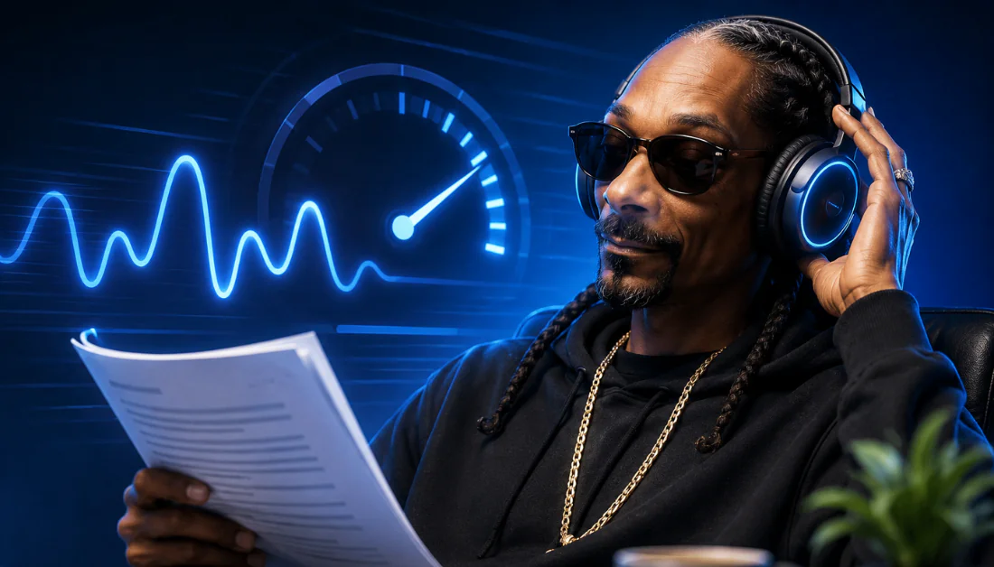 Snoop Dogg quickly reading a research paper.