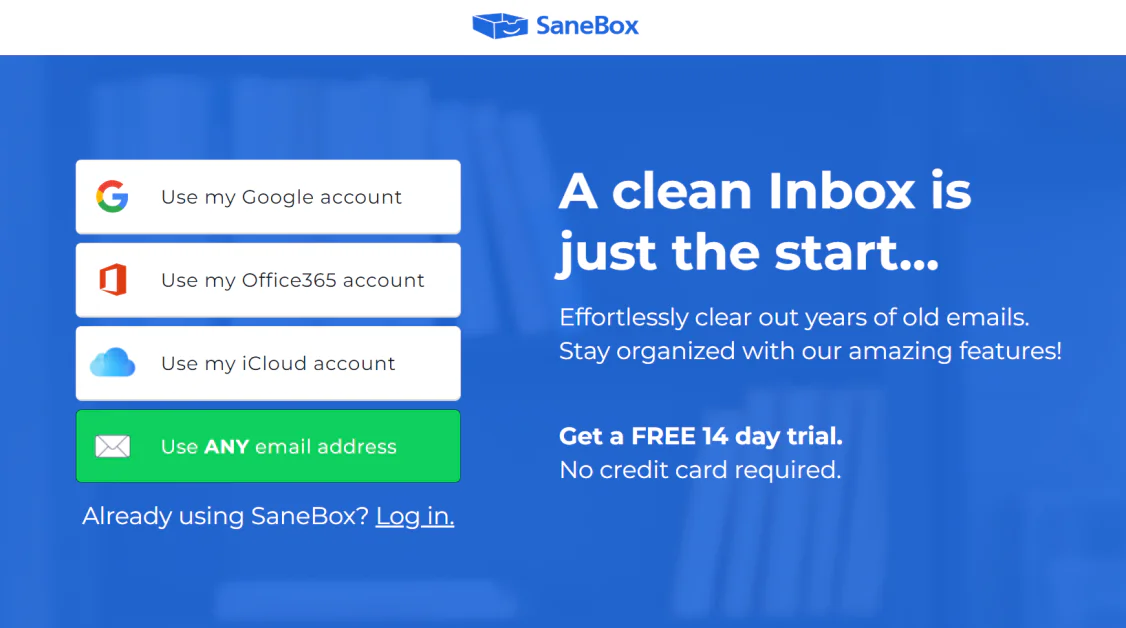 SaneBox homepage.