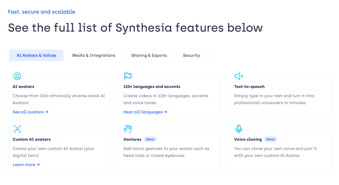 Synthesia key features.