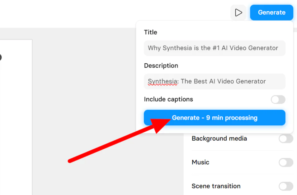 Generating an AI video with Synthesia.