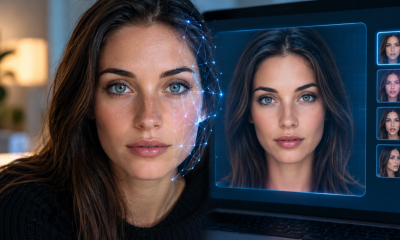 A woman generating an AI avatar clone that looks just like her.