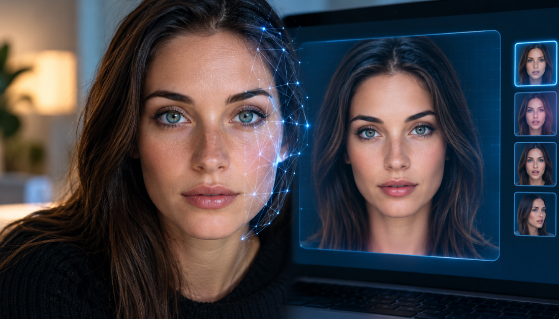 A woman generating an AI avatar clone that looks just like her.