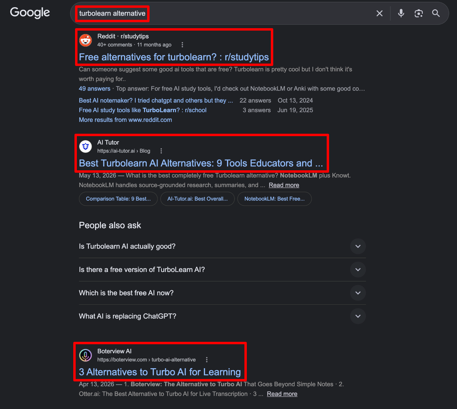 Resultados principales de Google para la palabra clave