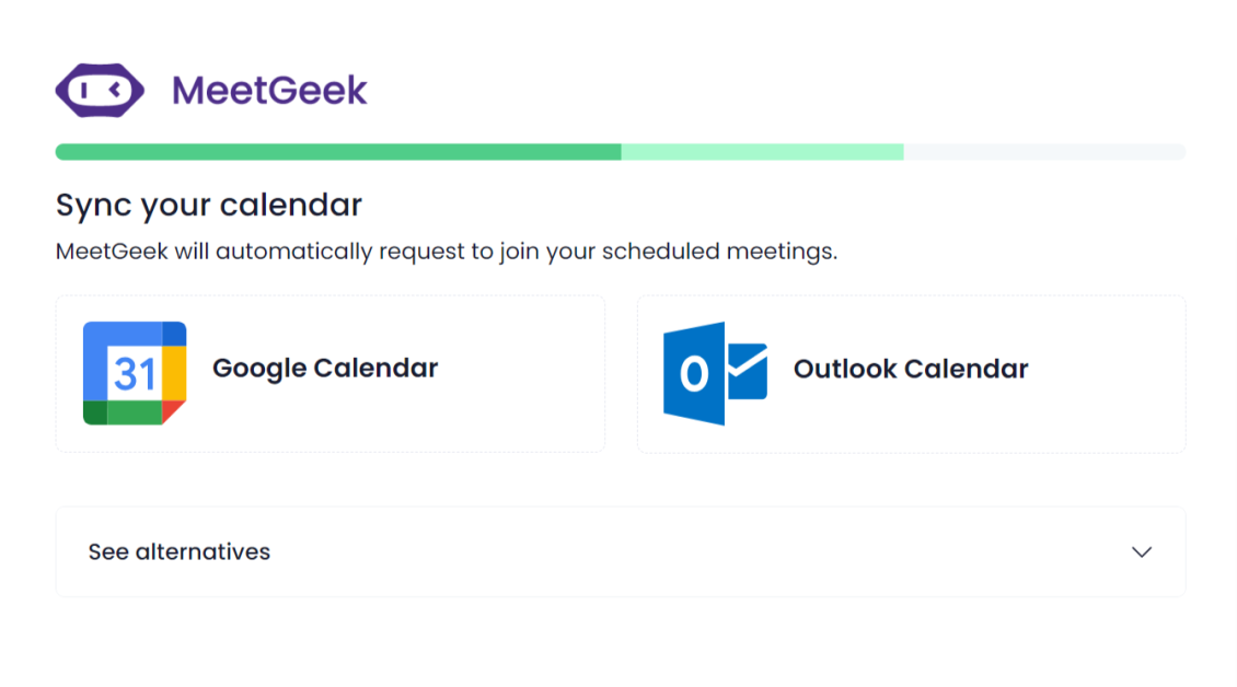 Synchronizing calendar with MeetGeek.