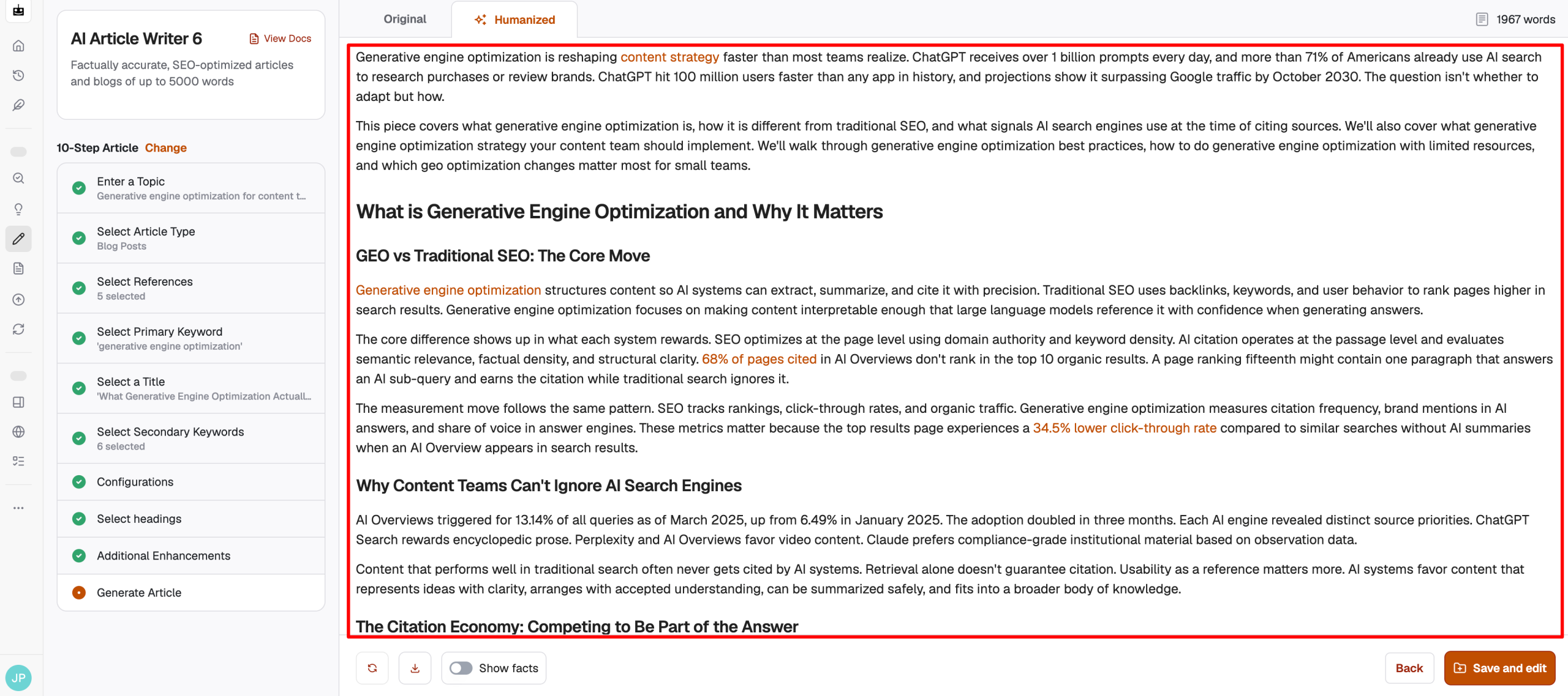 Un articolo generato con Writesonic.