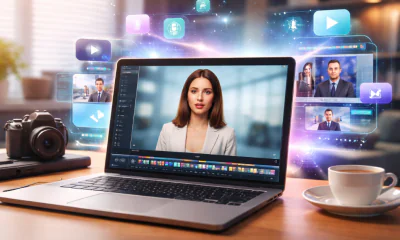 Generating AI avatar videos with an AI video generator on a laptop.