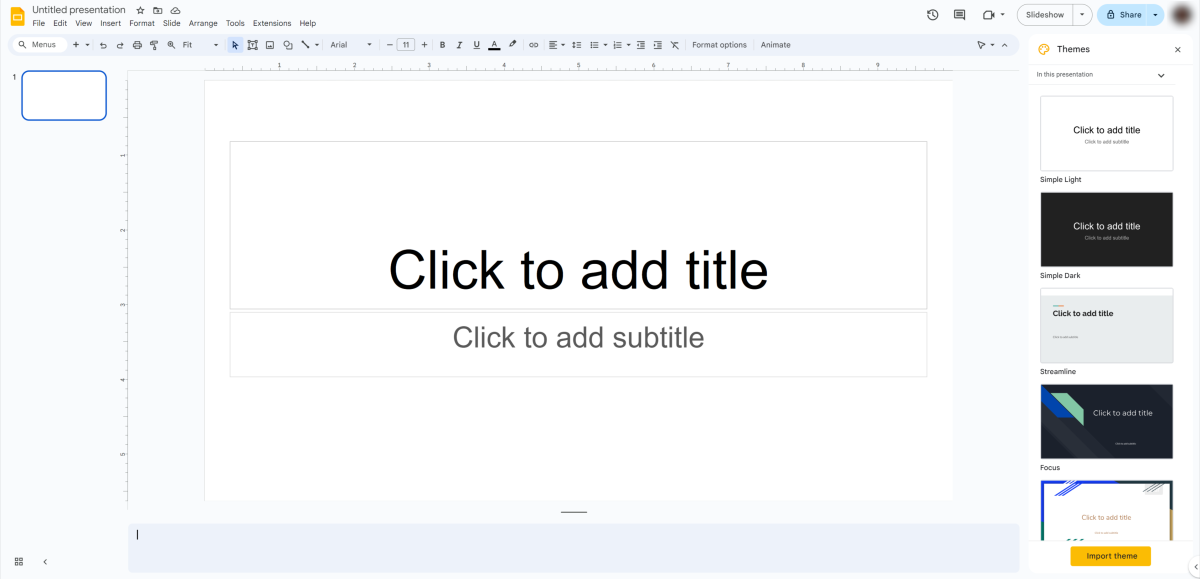 O prezentare Google Slides goală.