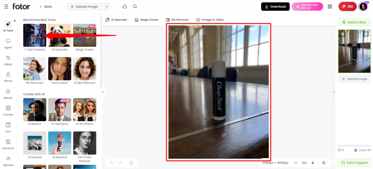 การปรับปรุงภาพใน Fotor's AI Photo Editor.