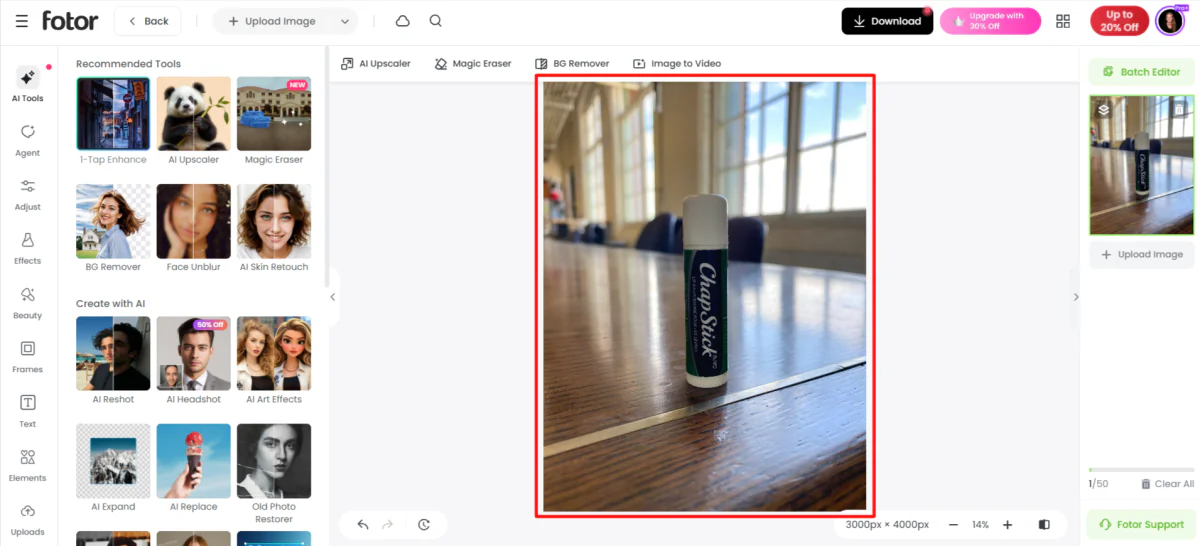 ภาพที่ปรับปรุงใน Fotor's AI Photo Editor.