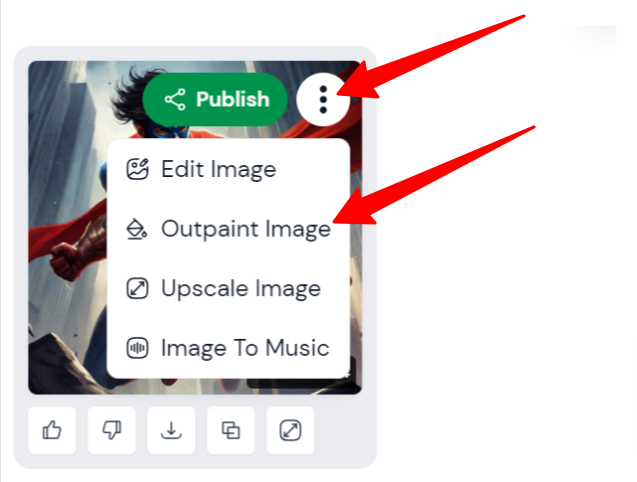 Selecting the menu and Outpaint image on an image generated with LimeWire.