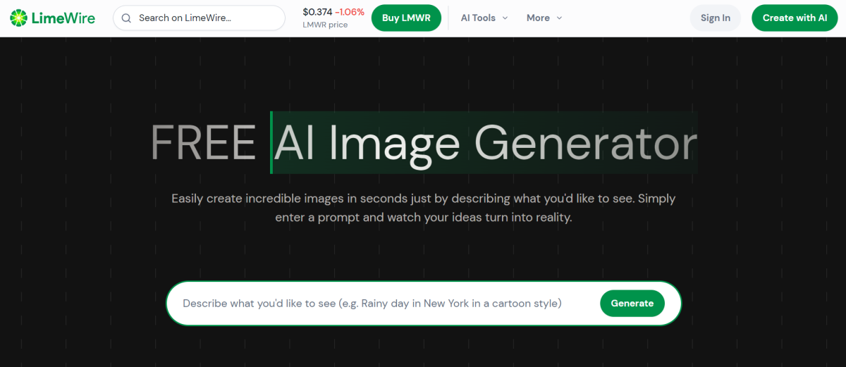 LimeWire Free AI Image Generator.