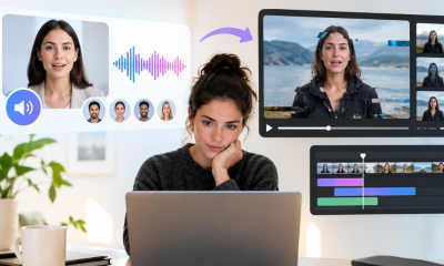 A woman using an AI video generator where the AI voice generator is good but the amount of video editing is questionable.