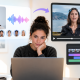 A woman using an AI video generator where the AI voice generator is good but the amount of video editing is questionable.