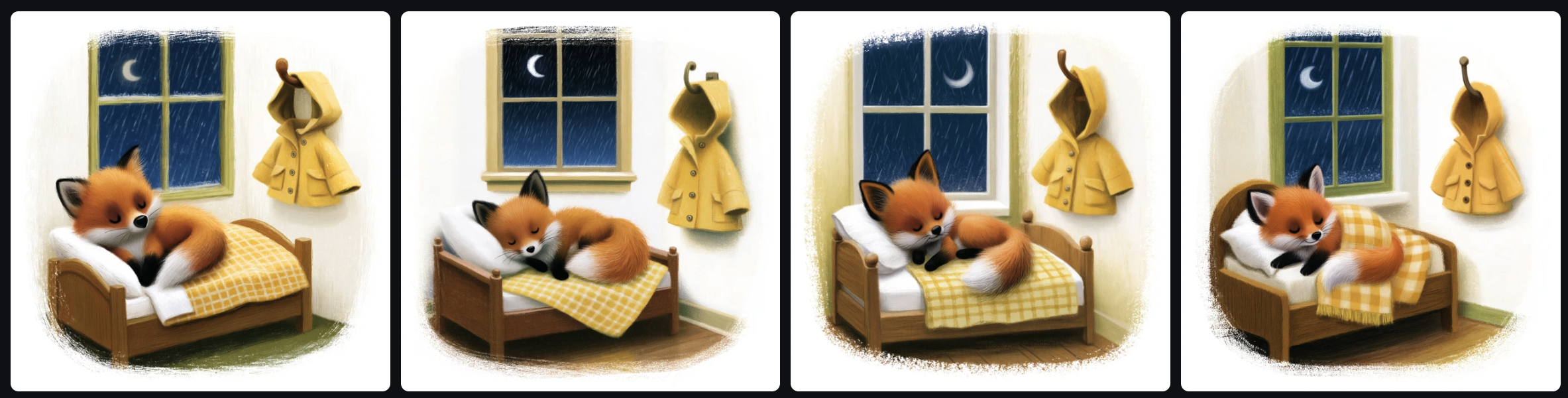 Rerunning a generation of a children's book illustration of a small red fox using Thinking Mode on Midjourney.