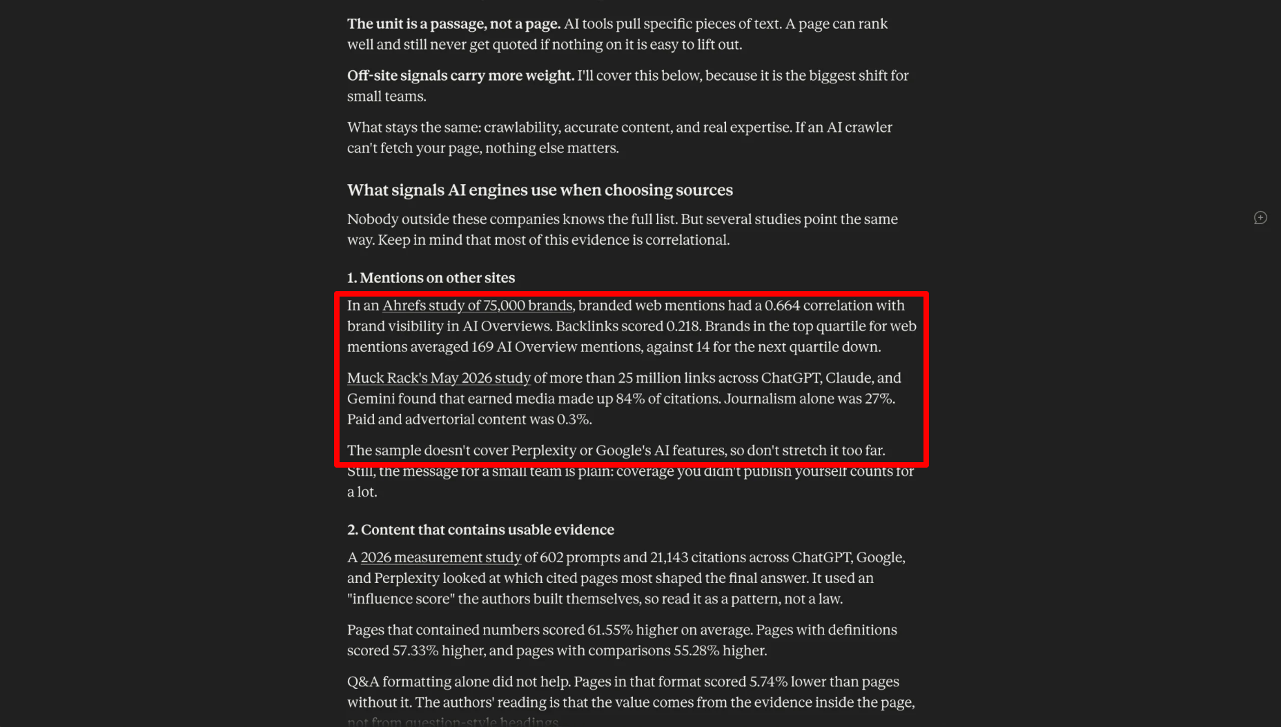 What AI engines look for when choosing sources written by Claude.