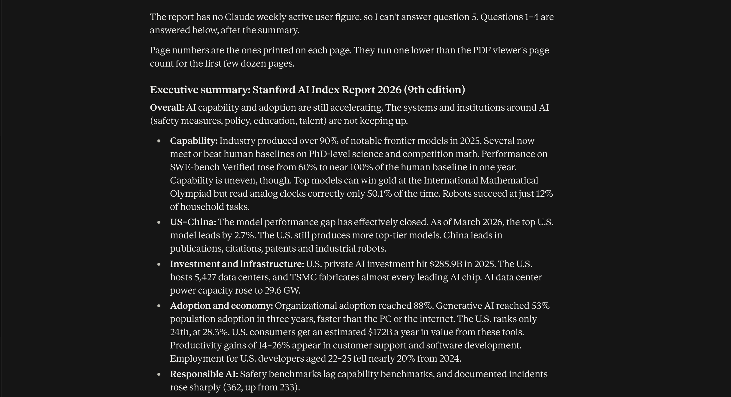 An executive summary generated by Claude from an uploaded PDF.