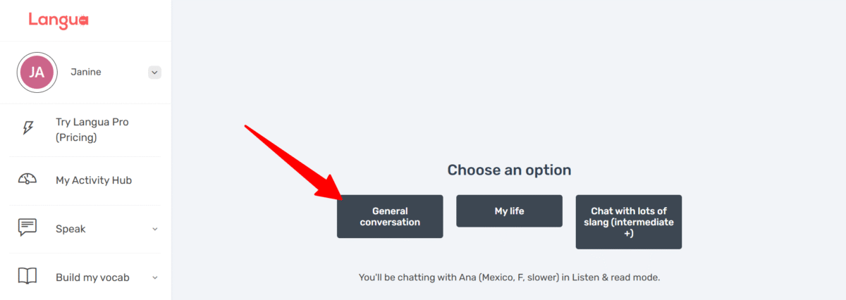 LanguaTalk AIと一般的な会話をします。