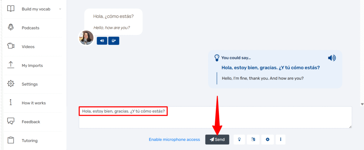 LanguaTalk AIチャットにメッセージを送信します。
