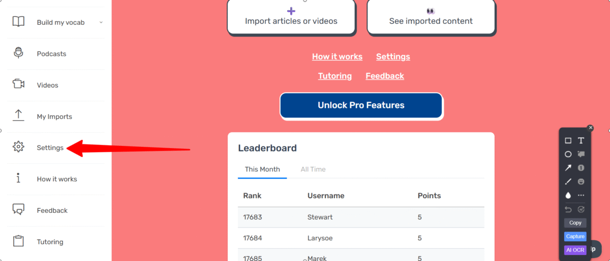 LanguaTalk の設定に移動します。
