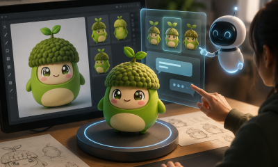 Someone working with an AI agent to generate a 3D model of a cute green Sprout Sprite.