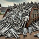 ChatGPT-4o: variation on ‘a 1792x1024 feature article reportage image of a skip full of discarded metal figurines, featuring realistic men and women of all ages and all types’