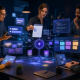 Team collaborating around an AI-assisted digital workspace