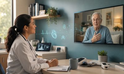 Physician providing AI-assisted telemedicine care to an older patient