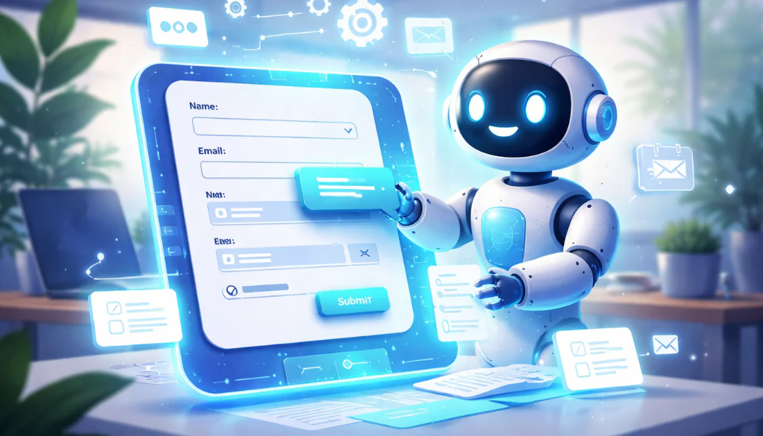 Ein KI-Roboter baut eine Form.