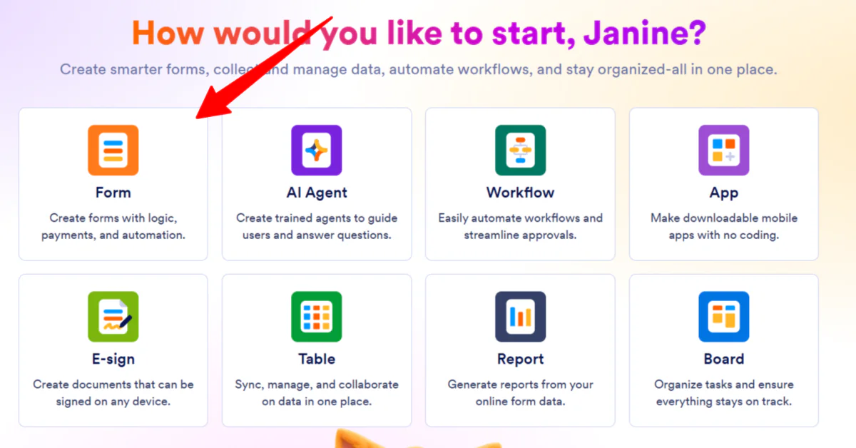 Ein Formular mit Jotform erstellen.