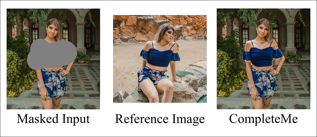 The CompleteMe system can conform reference content to the obscured or occluded part of a human image.