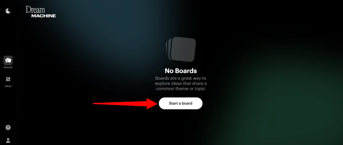 Starting a new board in Luma AI.