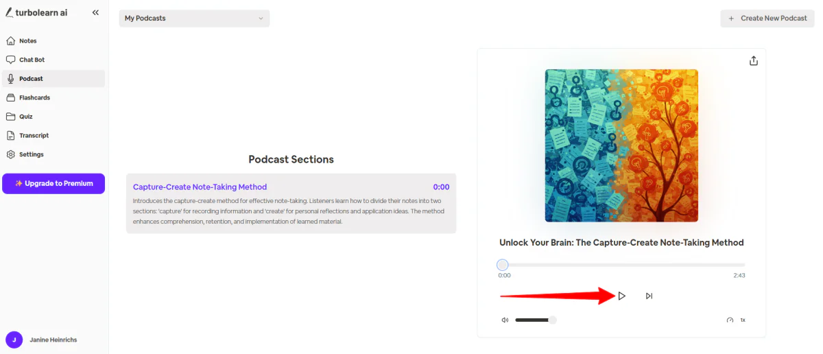 Playing the podcast generated with TurboLearn.