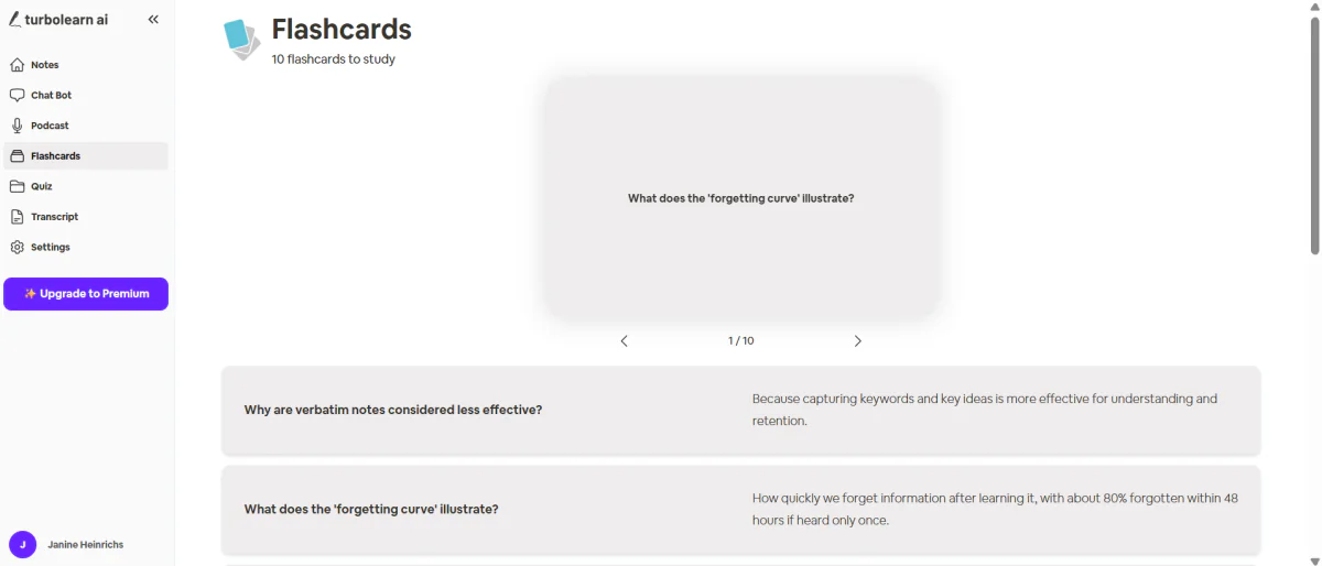Using the flashcards on TurboLearn.